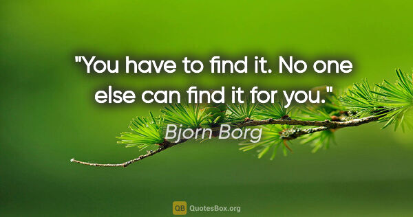 Bjorn Borg quote: "You have to find it. No one else can find it for you."