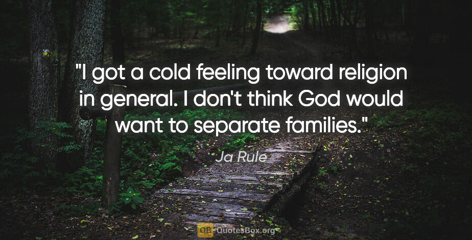 Ja Rule quote: "I got a cold feeling toward religion in general. I don't think..."