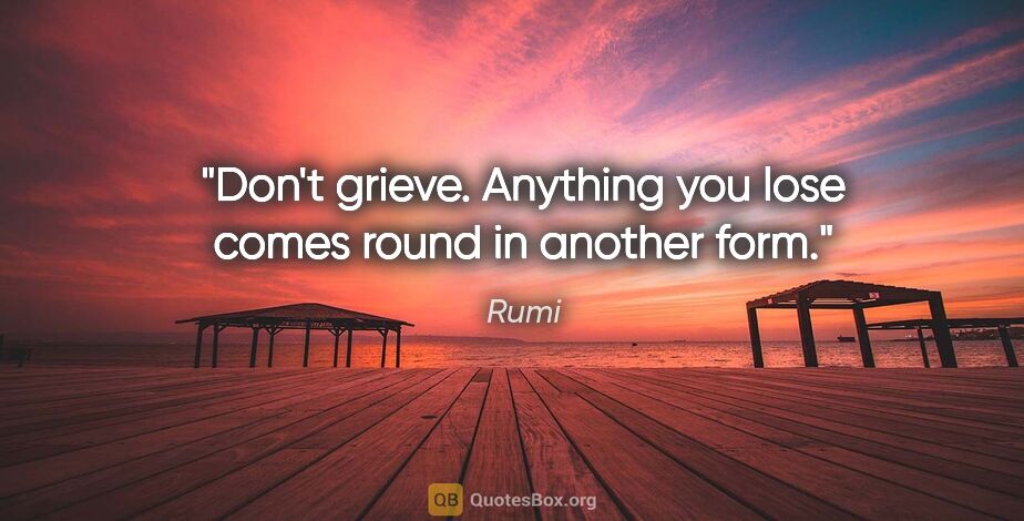 Rumi quote: "Don't grieve. Anything you lose comes round in another form."