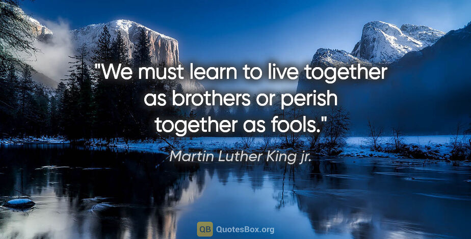 Martin Luther King jr. quote: "We must learn to live together as brothers or perish together..."