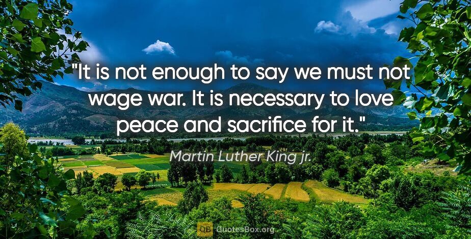 Martin Luther King jr. quote: "It is not enough to say we must not wage war. It is necessary..."