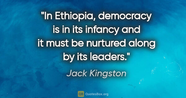 Jack Kingston quote: "In Ethiopia, democracy is in its infancy and it must be..."
