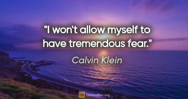 Calvin Klein quote: "I won't allow myself to have tremendous fear."