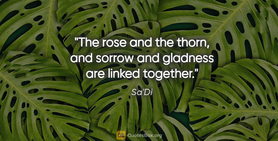 Sa'Di quote: "The rose and the thorn, and sorrow and gladness are linked..."