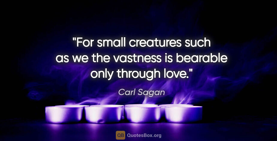 Carl Sagan quote: "For small creatures such as we the vastness is bearable only..."