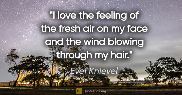 Evel Knievel quote: "I love the feeling of the fresh air on my face and the wind..."