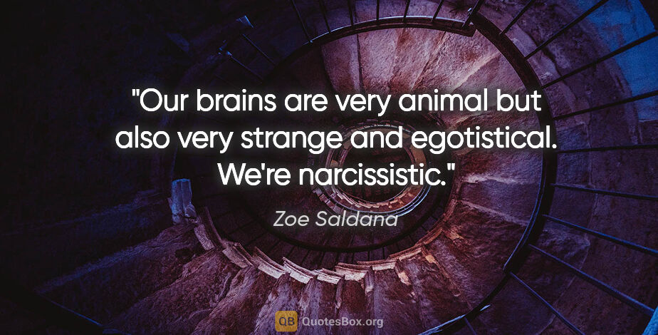 Zoe Saldana quote: "Our brains are very animal but also very strange and..."