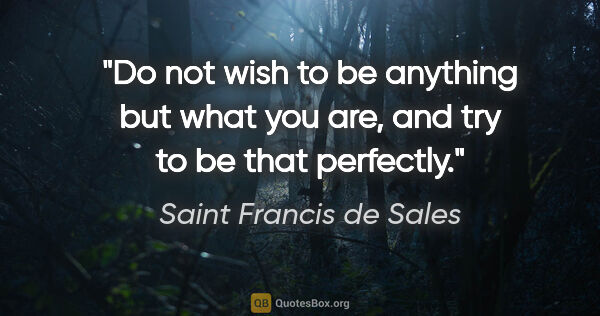 Saint Francis de Sales quote: "Do not wish to be anything but what you are, and try to be..."