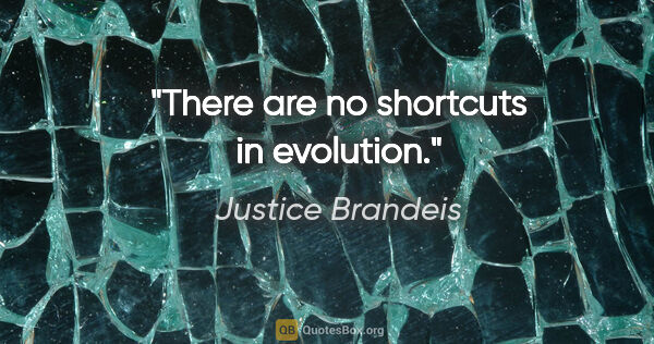 Justice Brandeis quote: "There are no shortcuts in evolution."