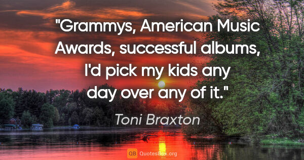 Toni Braxton quote: "Grammys, American Music Awards, successful albums, I'd pick my..."