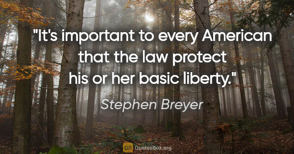 Stephen Breyer quote: "It's important to every American that the law protect his or..."