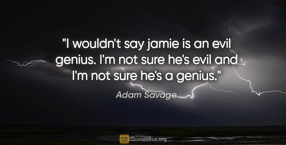 Adam Savage quote: "I wouldn't say jamie is an evil genius. I'm not sure he's evil..."