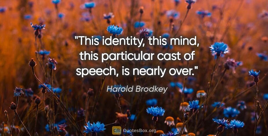 Harold Brodkey quote: "This identity, this mind, this particular cast of speech, is..."