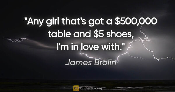 James Brolin quote: "Any girl that's got a $500,000 table and $5 shoes, I'm in love..."