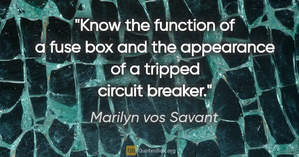 Marilyn vos Savant quote: "Know the function of a fuse box and the appearance of a..."