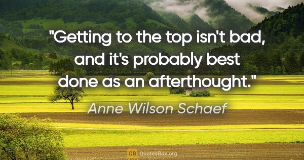 Anne Wilson Schaef quote: "Getting to the top isn't bad, and it's probably best done as..."