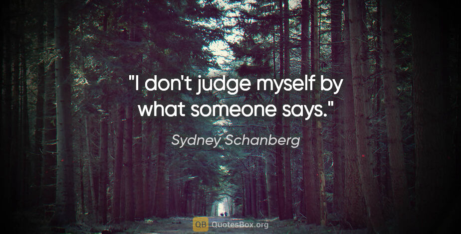 Sydney Schanberg quote: "I don't judge myself by what someone says."
