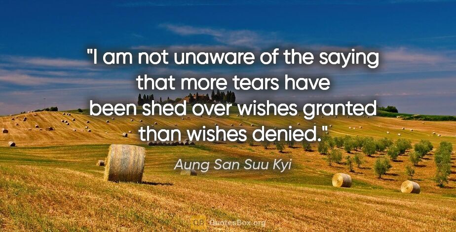 Aung San Suu Kyi quote: "I am not unaware of the saying that more tears have been shed..."