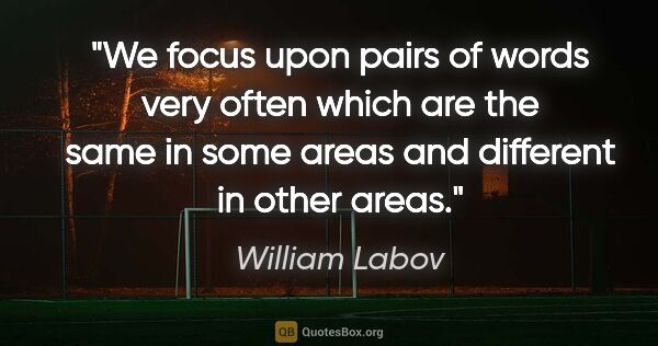 William Labov quote: "We focus upon pairs of words very often which are the same in..."