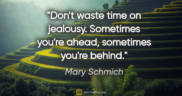 Mary Schmich quote: "Don't waste time on jealousy. Sometimes you're ahead,..."