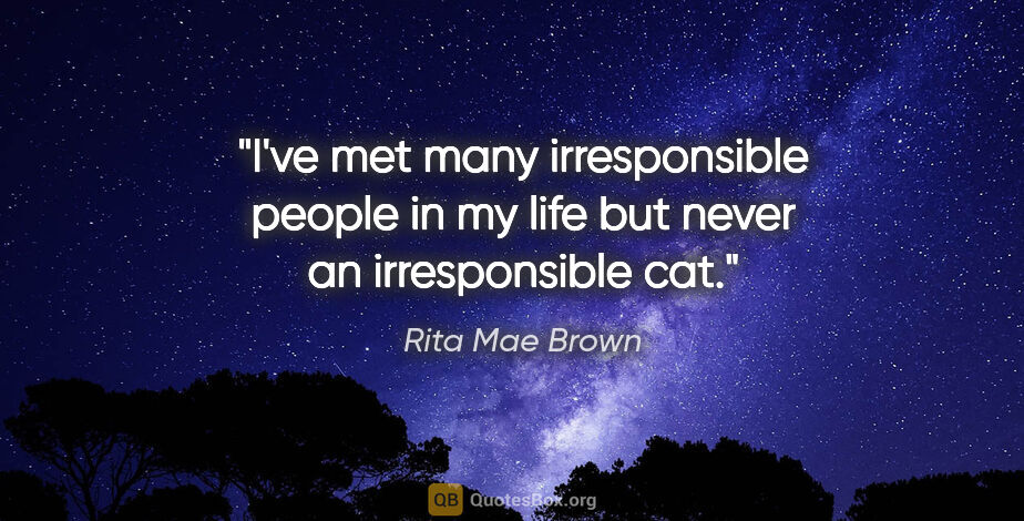 Rita Mae Brown quote: "I've met many irresponsible people in my life but never an..."