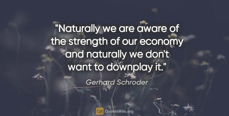 Gerhard Schroder quote: "Naturally we are aware of the strength of our economy and..."