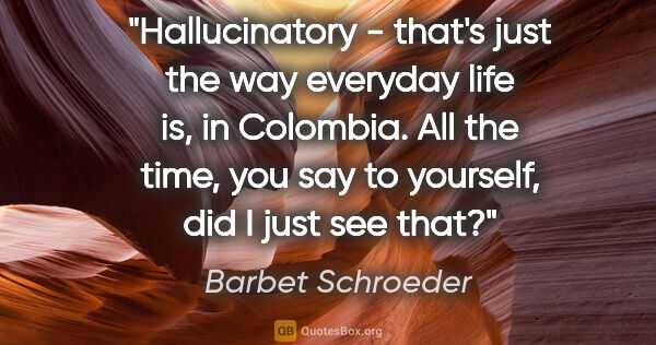 Barbet Schroeder quote: "Hallucinatory - that's just the way everyday life is, in..."