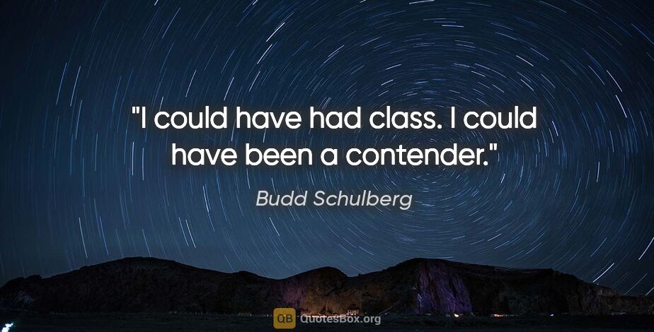 Budd Schulberg quote: "I could have had class. I could have been a contender."