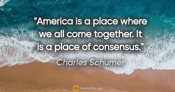 Charles Schumer quote: "America is a place where we all come together. It is a place..."