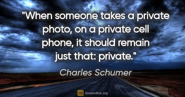 Charles Schumer quote: "When someone takes a private photo, on a private cell phone,..."