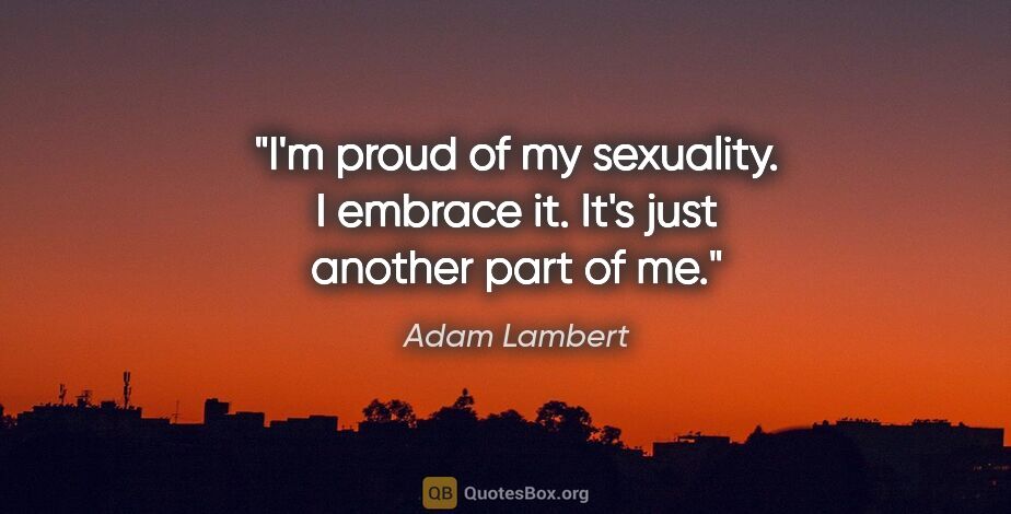 Adam Lambert quote: "I'm proud of my sexuality. I embrace it. It's just another..."