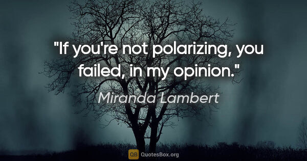 Miranda Lambert quote: "If you're not polarizing, you failed, in my opinion."