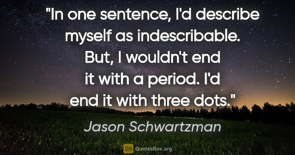 Jason Schwartzman quote: "In one sentence, I'd describe myself as indescribable. But, I..."