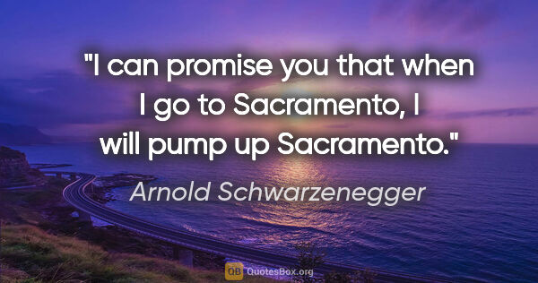 Arnold Schwarzenegger quote: "I can promise you that when I go to Sacramento, I will pump up..."