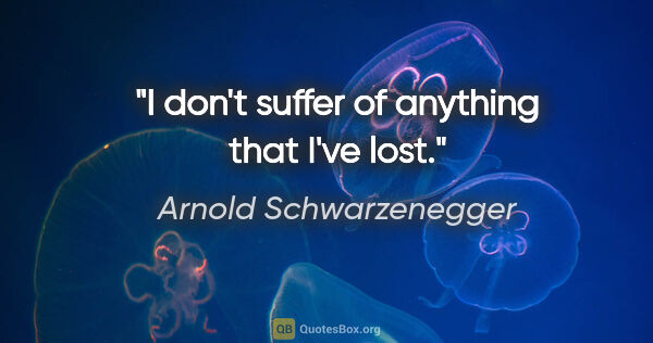 Arnold Schwarzenegger quote: "I don't suffer of anything that I've lost."