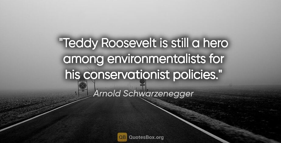 Arnold Schwarzenegger quote: "Teddy Roosevelt is still a hero among environmentalists for..."