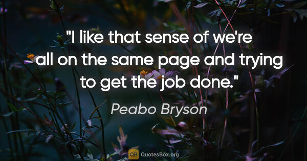 Peabo Bryson quote: "I like that sense of we're all on the same page and trying to..."