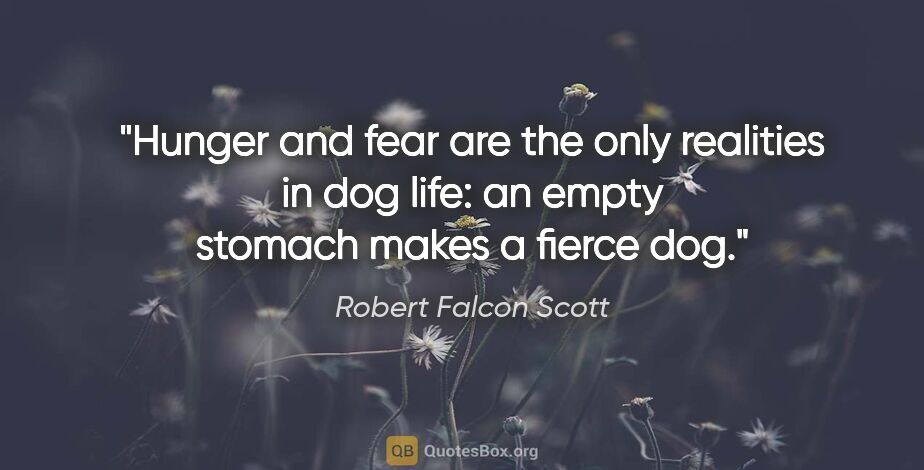 Robert Falcon Scott quote: "Hunger and fear are the only realities in dog life: an empty..."