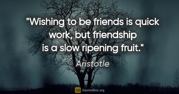 Aristotle quote: "Wishing to be friends is quick work, but friendship is a slow..."