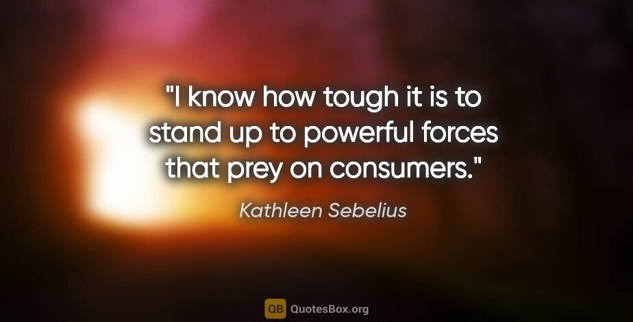 Kathleen Sebelius quote: "I know how tough it is to stand up to powerful forces that..."