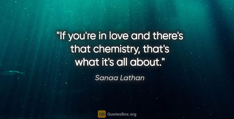 Sanaa Lathan quote: "If you're in love and there's that chemistry, that's what it's..."