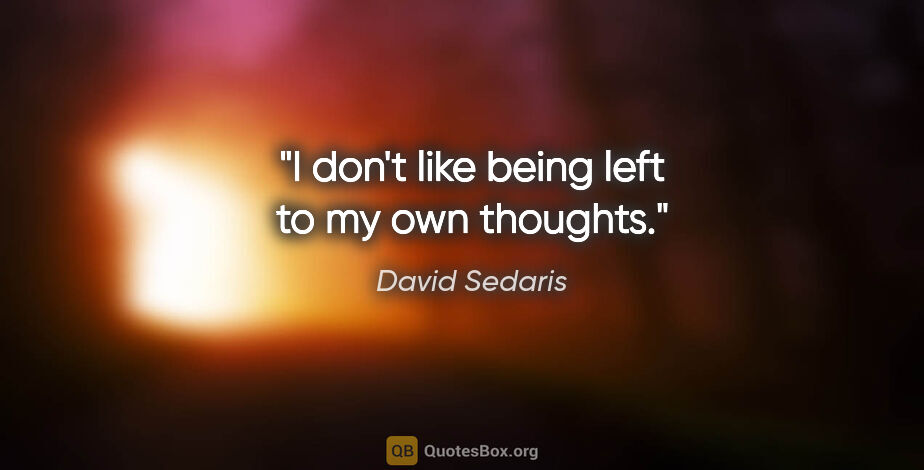 David Sedaris quote: "I don't like being left to my own thoughts."