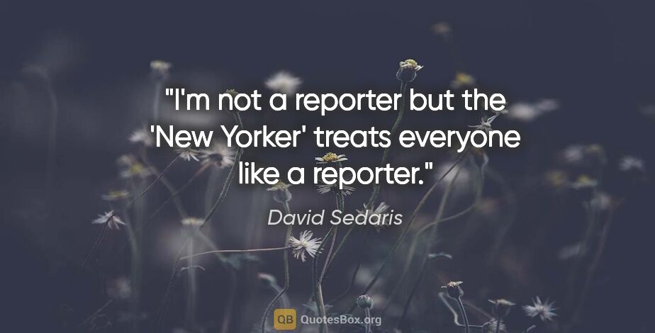 David Sedaris quote: "I'm not a reporter but the 'New Yorker' treats everyone like a..."