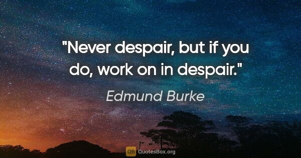 Edmund Burke quote: "Never despair, but if you do, work on in despair."