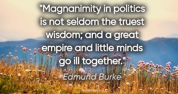 Edmund Burke quote: "Magnanimity in politics is not seldom the truest wisdom; and a..."
