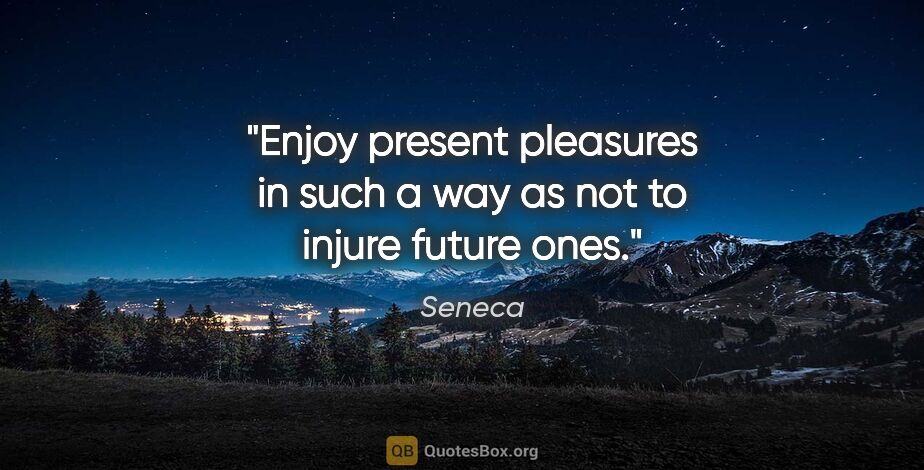 Seneca quote: "Enjoy present pleasures in such a way as not to injure future..."