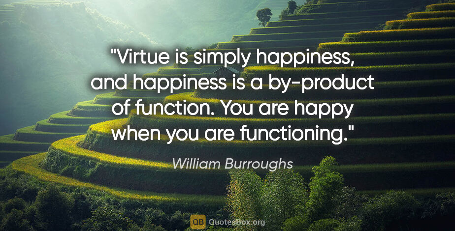 William Burroughs quote: "Virtue is simply happiness, and happiness is a by-product of..."