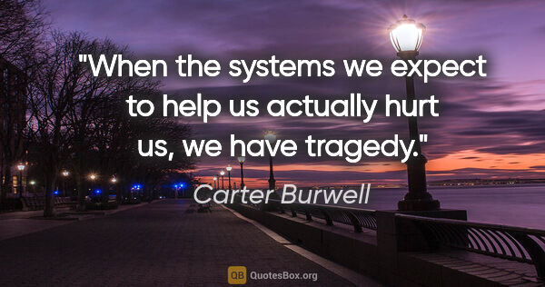 Carter Burwell quote: "When the systems we expect to help us actually hurt us, we..."