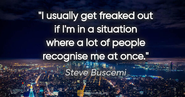 Steve Buscemi quote: "I usually get freaked out if I'm in a situation where a lot of..."