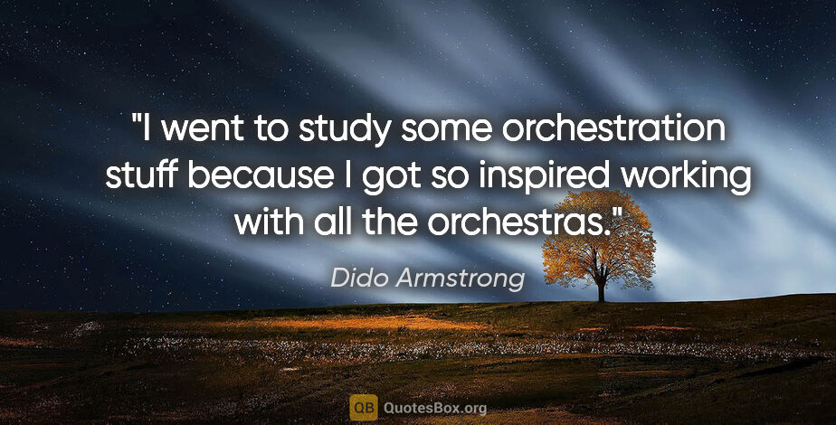 Dido Armstrong quote: "I went to study some orchestration stuff because I got so..."